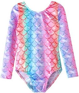 HOZIY Girls Gymnastics Leotards Long Sleeve Size 7-8 7/8 Years Old Rainbow Mermaid Colorful