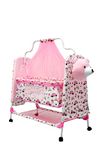 BABYBLESSING Metal Baby Cradle With Swing And Mosquito Net | With Swing Lock | Foldable | Sturdy And Safe | Durable | With Mosquito Net & Pillow | Jhulla | Baby Swing | 0-15 Months | Pink