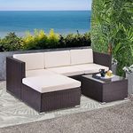 mcc direct 5pcs Rattan Garden Outdoor Furniture Patio Sofa Set with Glass Coffee Table Outdoor Cushions for Garden or Conservatory Rupert (Brown)