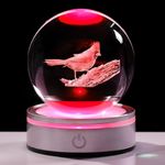 Movdyka 3D Crystal Ball Red Cardinal Gifts for Women Men, Cardinal Memorial Gifts for Loss of Loved One, Laser Engraved Red Bird Decor Glass Animals Figurine with LED Night Light Lamp Base