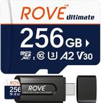 ROVE Ultimate Micro SD Card microSDXC 256GB Memory Card with USB 3.2 Type C Card Reader 170MB/s C10, U3, V30, 4K, A2 for Dash Cam, Android Smart Phones, Tablets, Games