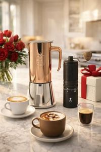 FIAMMA & FERRO Stovetop Espresso Maker & Manual Coffee Grinder Bundle | 12-Cup Stainless Steel Moka Pot & Titanium+ Manual Burr Grinder (Espresso–Turkish-French Press and more)