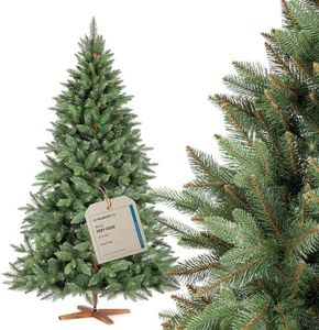 FAIRYTREES Árbol de Navidad, Nordmann Premium 180cm, Hecho en la UE, Árbol Artificial Navideño, Árbol de Navidad con Mezcla de Dos Materiales, Árbol con Soporte de Madera de