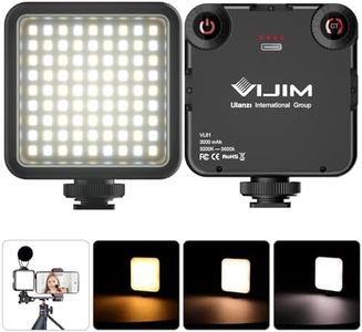 Lumière Caméra,LED Lampe avec 3 Cold Shoe,Eclairage Video Rechargeable 3000mAh,Lumiere Photo Professionnelle CRI95+Dimmable 3200K-5600K pour Tournage Vlog VIJIM VL81 LED USB