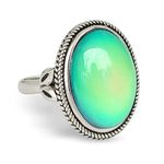 FUN JEWELS Vintage Style Antique Silver Plating Brass Oval Stone Color Change Mood Ring Size Adjustable