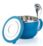 Jony Stainless Steel Multipurpose Soup and Noodle Bowl with Steel lid and Steel Spoon (Blue)