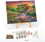 Ledgebay DIY Paint by Numbers Kit for Adults Framed Canvas Beginner to Advanced Paint by Numbers Kit Kits Include Acrylic Paint Set Brushes Tabletop Easel (Sunset Swans 12"x16" Framed)