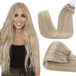 Hetto Micro Ring Hair Extensions Remy Human Hair Blonde Hair Extensions Micro Beads Human Hair 14Inch 50g Real Human Hair Micro Beads Hair Extensions Thick Ends Straight #18/613