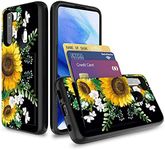 Compatible with Galaxy A21 Case,Wallet Case Hidden Card Slot Holder Shockproof TPU and PC Dual Layer Protective Case Cover for Samsung Galaxy A21,Sunflowers Floral Patterns