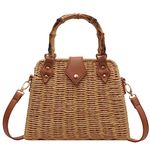 Cross Body Handbags for Women Straw Woven Beach Bag 2024 Summer Handmade Purses Wicker Rattan Bag Holiday, Khaki