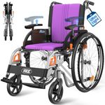 VOCIC Ultra Lightweight Wheelchair for Adults, 23lb Frame Portable Foldable Self-Propelled Wheelchairs for Seniors with Quick Release Wheels, Swing-Away Footrests,Flip-Back Arm, 300 lbs Purple
