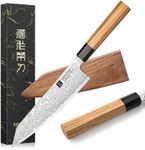 XINZUO Damascus Steel Kiritsuke Chef Knife, Japanese Style 21,5cm Kitchen Knife Gyuto Knife, Handmade Forged Pro Sharp Cooking Knife -Olive Wood and Black Buffal Horn Handle-with Walnut Sheath