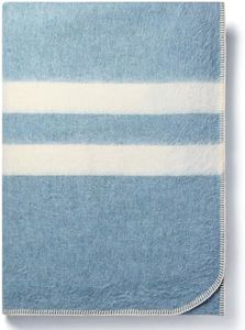 Thick Alpaca Wool Blanket – Heavyweight Alpaca Wool Blanket for Camping Outdoors or Using Indoors | Soft Peruvian Alpaca Wool Blankets (Soft Blue - Ivory Stripes 2, Queen)