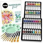 Chalkola Watercolor Paint Kit for Adults - 36 Watercolor Tubes (12ml, 0.4oz), 10 Painting Brushes & 1 Palette - Water Colour Paint Set for Kids, Beginners & Professional Artists | Watercolour Supplies