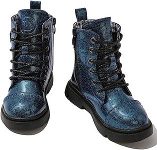 DADAWEN Boys Girls Glitter Ankle Boots Lace Up Waterproof Combat Boot With Side Zipper (Toddler/Little Kid/Big Kid) Navy Glitter US Size 11 M Toddler