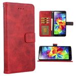 Asuwish Compatible with Samsung Galaxy S5 Wallet Case Leather Flip Cover Card Holder Stand Cell Accessories Folio Phone Cases for Glaxay S 5 Neo Gaxaly 5S Galaxies GS5 G900A G900T Women Men Red