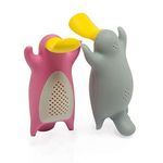 Tea Infuser Gift Set for Loose Leaf Tea, Cute Platypus Tea Strainer Pair in Lovely Gift Box, Ideal Couples Gift, Set of 2, Grey and Pink