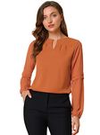 Allegra K Women's Work Tops Chiffon Shirt Semi Sheer Long Sleeve Keyhole Neck Elegant Blouse, Orange, Medium