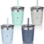 Tiblue Kids & Toddler Cups - 4 Pack 8oz Spill Proof Stainless Steel Tumblers with Leak Proof Lids, Silicone Straw with Stopper & Sleeve - BPA FREE Snack Smoothie Drinking Cup for Baby Girls Boys