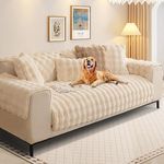 SHANNA Thick Rabbit Plush Sofa Cover 1 2 3 Seater, 2024 New Universal Non-Slip Corner Sofa Cover L Shape Super Soft Faux Fur Sofa Slipcovers for Living Room(Cream, 90 * 180cm Seater Cover)