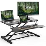 PUTORSEN 32 inch Standing Desk Converter, Height Adjustable Sit Stand Desk Converter for PC Computer Screens, Ergonomic Adjustable Desk Riser with 31 inch Keyboard Tray and Tablet Slot, Black