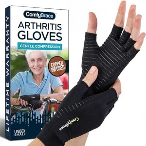 ComfyBrace Arthritis Hand Compression Gloves F.D.A. Comfy Fit, Fingerless Design, Breathable Moisture Wicking Fabric – Ease Muscle Tension, Relieve Carpal Tunnel Aches (Medium)