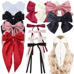 Paifeancodill Hair Bow Ribbon for Women Girls, 12 Pcs Big Bow Hair Clips Set, Tassel Ribbon Bow Hair Clips Satin Hair Ribbon Clips Metal Bowknot Barrettes with Long Tail Ribbon Hair Bows Clips(12 Pcs)