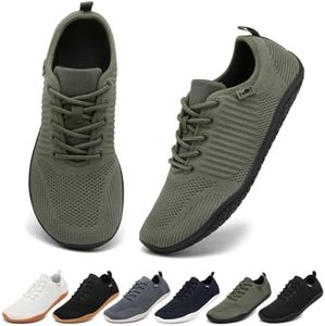 Geweo Barefoot Femme Homme Chaussures de Minimalist Embout Large Sneaker Respirant Chaussures de Course Randonnée Vert 45