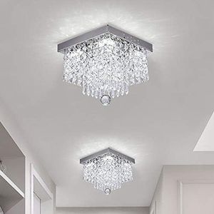 Crystal Ceiling Light Modern Square Chandelier Lighting for Hallway Entrance Raindrop Design (White Light Source/Warm Light Source),White light