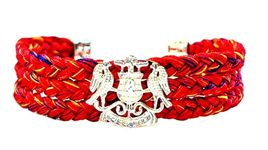 Regal Moli Brass Cuff, Red and Orange Braided Bracelet with Embellished Clasp