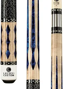 Lucasi Custom Super Birds-Eye Pool Cue with Blue Luster Inlays, 19-Ounce