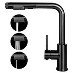 3 in 1 Filtered Water Kitchen Sink Mixer Tap with Pull Out Spray Head 1 Hole Purifier Drinking Water Taps Single Handle 360 Swivel Matte Black