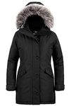 Wantdo Women's Water Resistant Outdoor Jacket Winter Warm Jacket Classic Hooded Coat Windproof Long Puffer Jacket Black S