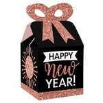 Big Dot of Happiness Rose Gold Happy New Year - Square Favor Gift Boxes - 2021 New Years Eve Party Bow Boxes - Set of 12