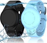 R-fun Waterproof Air Tag Bracelets for Kids [2 Pack] Compatible with Apple Air Tag Finders with Soft Silicone,Anti Lost GPS Item Finders Case Cover for Kids,Black/Glow Blue