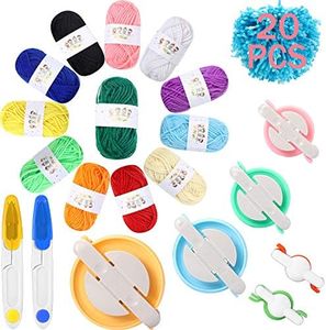 WILLBOND 6 Size Pompom Maker for Yarn Pom Pom Making Kit Fluff Ball Waver with 12 Colors Acrylic Skeins Thread Cutter Scissors DIY Wool Knitting Crafts Tool Set for Adults