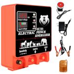 Electric Fence Energiser,30KM 8 Joules,Input 12V Output 12KV, Electric Fence Charger High Voltage Pulse Controller for Livestock Cattle Cow,Deter Predators (30KM with Alarm)