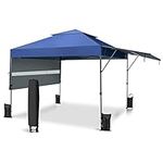 COSTWAY 3 x 5.37m Rolling Pop up Gazebo, 3-Level Height Adjustable Canopy Tent with Double Side Panel, Roller Bag, Wheels, Weight Bags, Stakes and Ropes, Waterproof Garden Beach Sun Shelter (Blue)