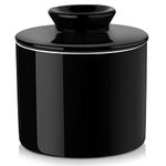 LOVECASA,Butter Keeper Crock - Porcelain French Butter Dish with Lid, Ceramic Butter Crock Keeper for Soft Butter,Black