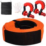 Tow Rope 7.5M x 6CM, 15 Tonne Vehicle Recovery Kit with Heavy Duty Tow Strap, 2 Reinforced Shackles & Protective Gloves – Off-Road, Car, SUV, 4x4 (Orange)