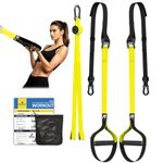 RHINOSPORT Suspension Trainer with Door Anchor – Adjustable Sling Trainer for Home Gym, Full Body Workout Straps for Strength Training, Indoor & Outdoor Use, Carry Bag Included (Yellow)