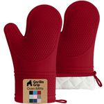 GORILLA GRIP Heat Resistant Silicone Oven Mitts Set, Soft Quilted Lining, Extra Long, Waterproof Flexible Gloves for Cooking and BBQ, Kitchen Mitt Potholders, Easy Clean, Set of 2, Red