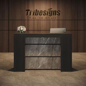 Tribesigns Reception Desk with LED Lights, 63 Inches Front Counter Desk for Checkout, Lobby, Salon, Retail, Modern Large Counter Table for Store Shop Clinic Office (Black&Gray)