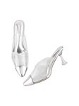 Selfiee Transparent Spool Heel Mules Comfortable Heel Stiletto Heel Pump Shoes for Women & Girls Silver