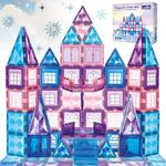 Little Pi 102pcs Frozen Princess Castle Magnetic Tiles Building Blocks - 3D Diamond Blocks, STEM Educational Toddler Toys for Pretend Play, 4 Year Old Girl Birthday Gifts Kids Ages 3 5 6 7 8 - Blue