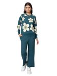 Kvetoo Woolen Crop Sweater with Lower Winter Wear Co-ord Set for Women Teal Size M