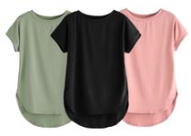 Fabricorn Combo of Three Plain Black, Sage Green and Dusty Rose Round Neck Up and Down Cotton Tshirt for Women (Black, Sage Green, Dusty Rose, XX-Large)