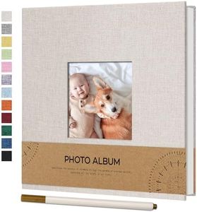 Vienrose Álbum de Fotos Autoadhesivo con Ventana para Fotos de 10x15, Pequeño Álbum de Recortes de Lino 40 Páginas Blancas DIY Libro de Recortes con Bolígrafo de Metal, 17x18 CM Beige