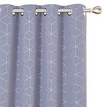 Deconovo Functional Noise Reduction Curtains, Eyelet Curtains, Gold Diamond Printed Blackout Curtains for Kitchen, 52 x 45 Inch(Width x Length), Light Purple, One Pair