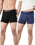 DAMENSCH Men's Regular Fit Cotton Pack of 2 Basic Printed Trunk|Underwear for Men, Combed Cotton, Stretchy Fabric, Anti-Bacterial and Microfibre Waistband, Mens Underwear-Blue Buzz,Black Space dot-M